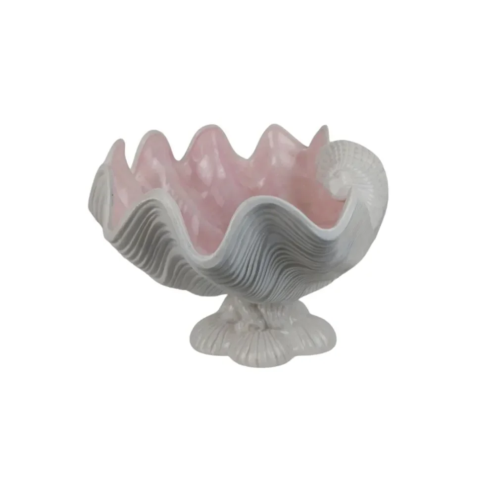 Vtg Large Deco Regency MCM Pink Ceramic Oyster Shell Clamshell Bowl Planter